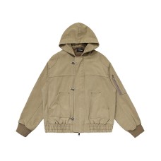Distressed Snap Button Hoodie Jacket Winter Clean Fit Silhouette Short Coat