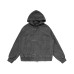 Distressed Snap Button Hoodie Jacket Winter Clean Fit Silhouette Short Coat