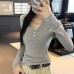 Green Collar Long Sleeve Shirt for Women