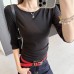 Solid Color Gray Basic T-Shirt for Women
