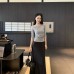 Solid Color Gray Basic T-Shirt for Women