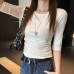 Solid Color Gray Basic T-Shirt for Women