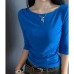Solid Color Gray Basic T-Shirt for Women