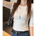 Solid Color Gray Basic T-Shirt for Women
