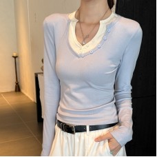 Chic Blue Long Sleeve Top for Women Unique Design