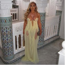Summer New Vacation Fashion Sexy Mesh Sheer Low-Cut Halter Dress for Women Summer New Vacation Fashion Sexy Mesh Sheer Low-Cut Halter Dress for Women