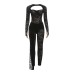 New autumn sexy lace hot girl perspective hollow out backless lace high waisted slim fit suit pants