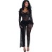 New autumn sexy lace hot girl perspective hollow out backless lace high waisted slim fit suit pants
