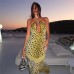 Summer Digital Print Look Sexy Backless Cut-Out High-Waisted Fitted Halter Dress