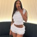 New Fashion Style Sweet and Spicy Girl Solid Color Hollow out Slim Fold Shorts Set for Women