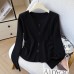 Chic Long Sleeve Sweater with Small V-Neck Knit Top 