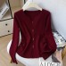 Chic Long Sleeve Sweater with Small V-Neck Knit Top 