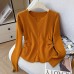 Chic Long Sleeve Sweater with Small V-Neck Knit Top 