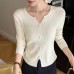Chic Long Sleeve Sweater with Small V-Neck Knit Top 