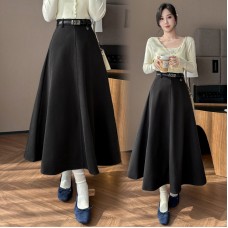 Mid-length woolen skirt for women high waist
