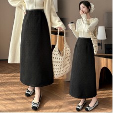 Mid-Length A-Line Woolen Skirt for Women