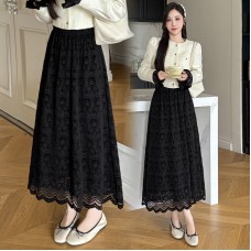 Mid-length lace skirt with warm lining, flared silhouette