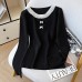 Chic Long Sleeve Knit Top for Women with Embellished Lace Chic Long Sleeve Knit Top for Women with Embellished Lace