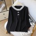 Chic Long Sleeve Knit Top for Women with Embellished Lace Chic Long Sleeve Knit Top for Women with Embellished Lace