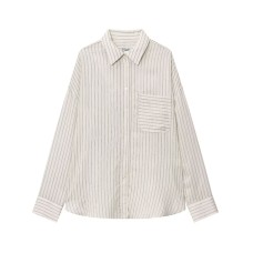 Striped collar long sleeved shirt for women
