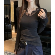 Invisible Layering Top for Women, Black Lace Trim Neckline Invisible Layering Top for Women, Black Lace Trim Neckline