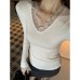 Invisible Layering Top for Women, Black Lace Trim Neckline