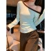 Colorful Asymmetrical Shoulder Long Sleeve Top for Women