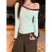 Colorful Asymmetrical Shoulder Long Sleeve Top for Women