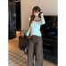 Colorful Asymmetrical Shoulder Long Sleeve Top for Women