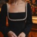 Elegant Low-Cut Square Neck Beaded Lantern Sleeve Fitted Slit Evening Dress