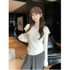 Shoulder-Baring Boat Neck Long Sleeve Top