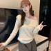 Shoulder-Baring Boat Neck Long Sleeve Top