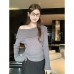 Shoulder-Baring Boat Neck Long Sleeve Top