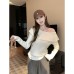 Shoulder-Baring Boat Neck Long Sleeve Top