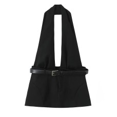 Spicy girl with belt and neck hanging collar top