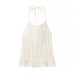 Two piece set of backless neck hanging suspender pleated long skirt