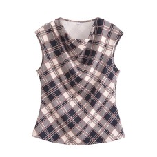 Irregular plaid vest top