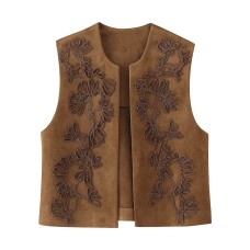 Embroidered suede texture effect vest Embroidered suede texture effect vest