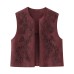 Embroidered suede texture effect vest