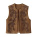 Embroidered suede texture effect vest