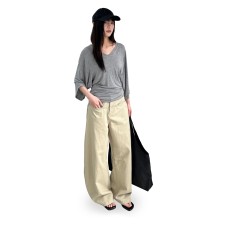 Khaki Knife-Edge Denim Pants for Women with One-Piece Pocket