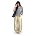 Khaki Knife-Edge Denim Pants for Women with One-Piece Pocket