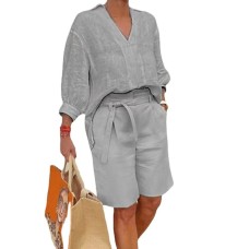 Cotton Linen Women's Fashion Casual Two-Piece Set Loose Women's Outfit