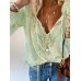 Chic Loose-Fit Printed  Style Lace Top with Solid Color, Crew Neck Design