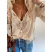 Chic Loose-Fit Printed  Style Lace Top with Solid Color, Crew Neck Design