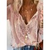 Chic Loose-Fit Printed  Style Lace Top with Solid Color, Crew Neck Design