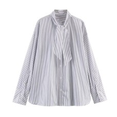 Scarf style striped poplin shirt