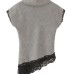 Asymmetric design lace patchwork stand up collar sleeveless top