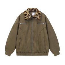 Leopard Print Fur-Collar Turn-Down Collar Quilted Coat  Loose Jacket Winter Parka