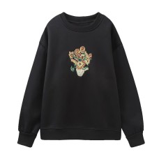 Sunflower Embroidered Velvet Hoodie